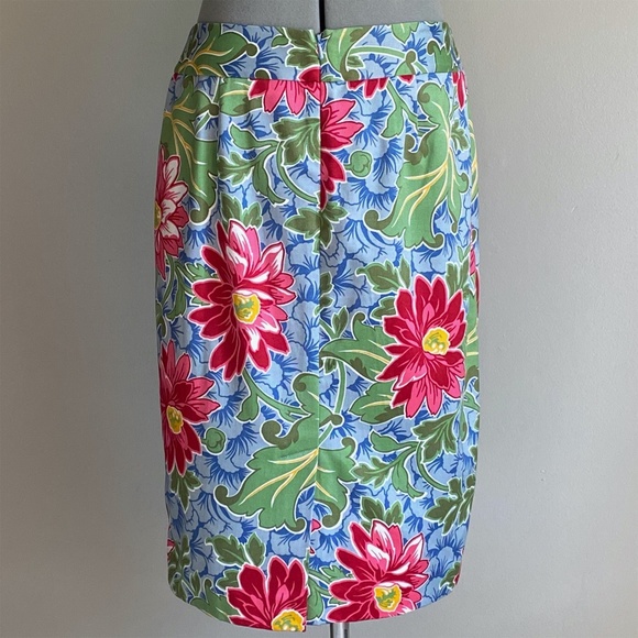 Talbots Womens Straight Pencil Skirt Size 4 Blue Pink Floral Cotton Career - Picture 2 of 5
